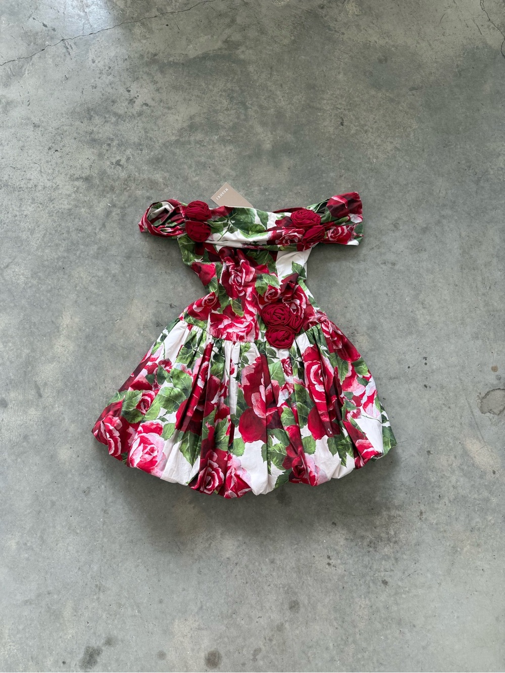 Meshki Red & Green Floral Off-Shoulder Mini Dress